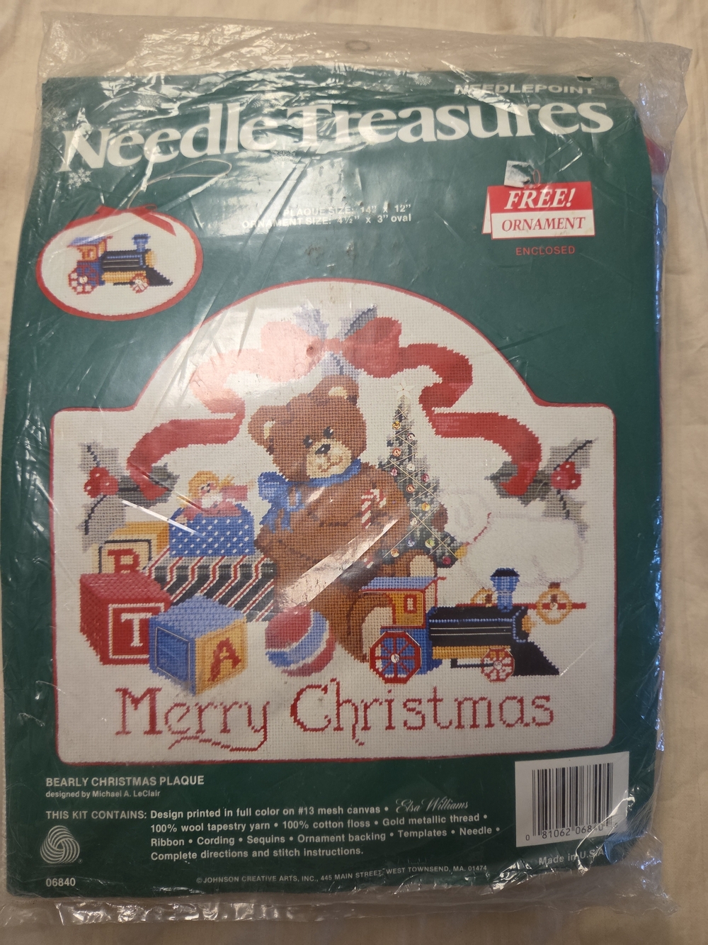 Needle Treasures Bearly Christmas Counted Cross Stitch Plaque Kit W Ornament